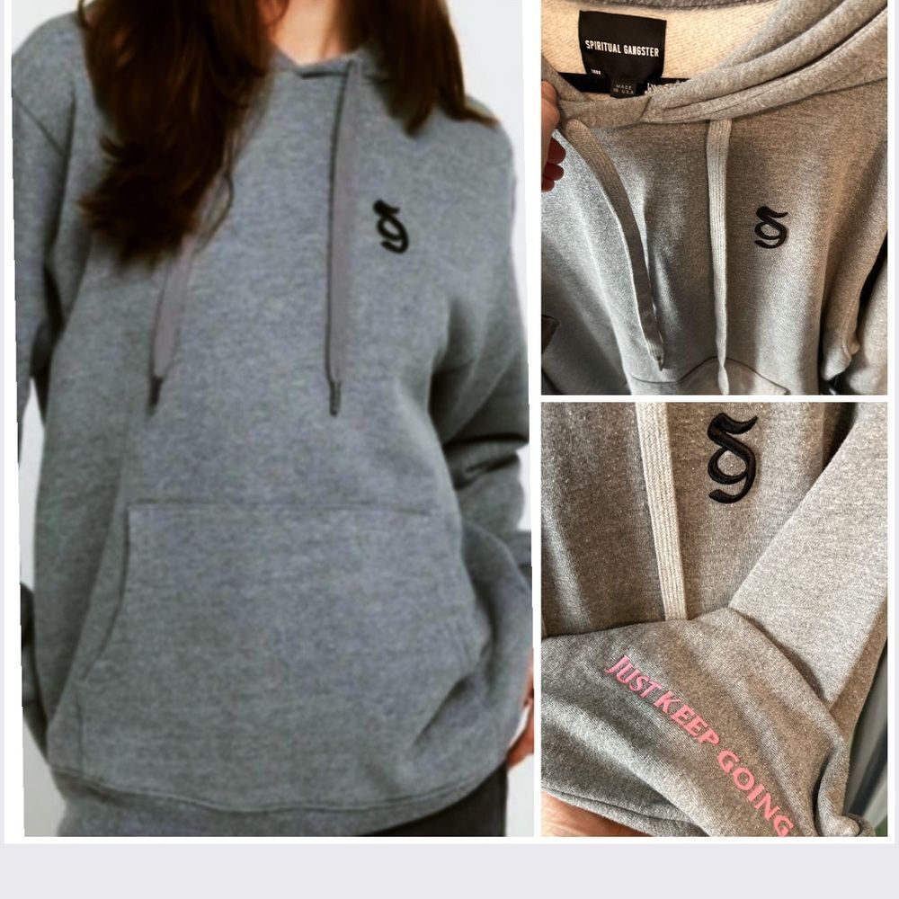 NWT EXCLUSIVE 🩷 Spiritual Gangster SWAP SHOP Embroidered JUST KEEP GOING Hoodie - Picture 3 of 9